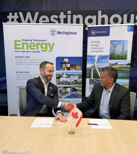 Westinghouse’s David Tanel and Tetra Tech’s Sanjay Krishnan sign the memorandum of understanding.